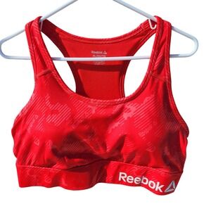 Reebok Womens Red Racerback Sports Bra Logo Print Gym Workout Top XL RN117927